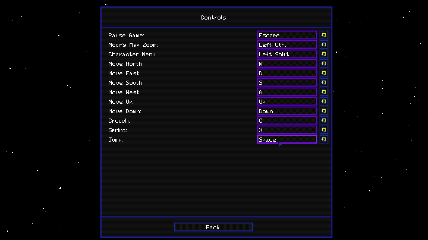 Controls screen